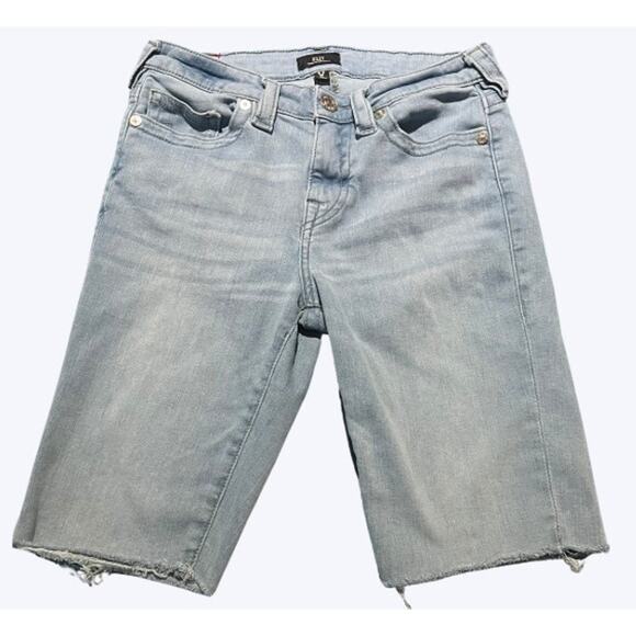 True Religion Women's Shorts Riley Raw Hem Bermuda Shorts Light Wash Sz 28 - Picture 1 of 4
